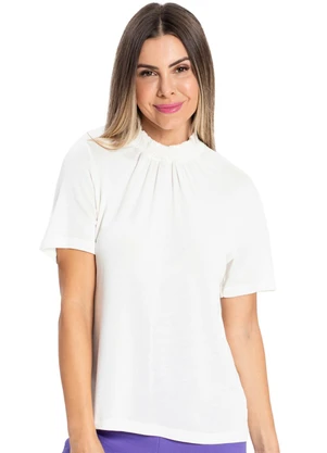 Rovitex - Blusa Feminina com Gola Dupla Visco Tricot Bege - ROVITEX