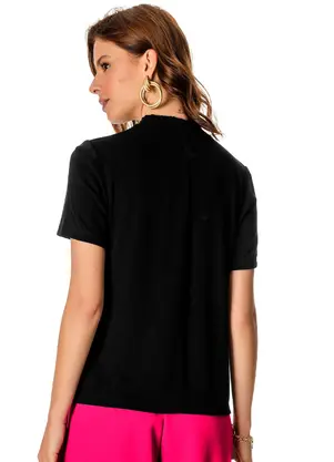 Rovitex - Blusa Feminina com Gola Dupla Visco Tricot Preto - ROVITEX