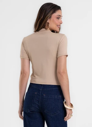 Rovitex - Blusa Feminina com Gola em Viscotorcion Bege - ROVITEX
