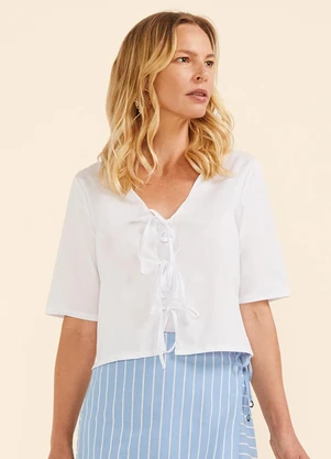 Marialícia - Blusa Feminina com Laços Frontais Branco - MARIALÍCIA
