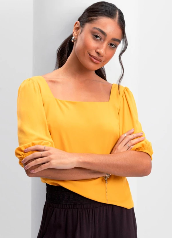 Essendi - Blusa Feminina com Manga Balonê Amarelo