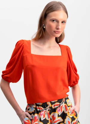 Essendi - Blusa Feminina com Manga Balonê Laranja - ESSENDI