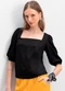 Essendi - Blusa Feminina com Manga Balonê Laranja - variação: Preto