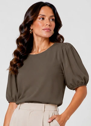Infinita Cor - Blusa Feminina com Manga Bufante Marrom - INFINITA COR
