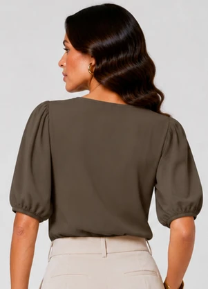 Infinita Cor - Blusa Feminina com Manga Bufante Marrom - INFINITA COR