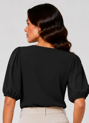 Infinita Cor - Blusa Feminina com Manga Bufante Preto - INFINITA COR