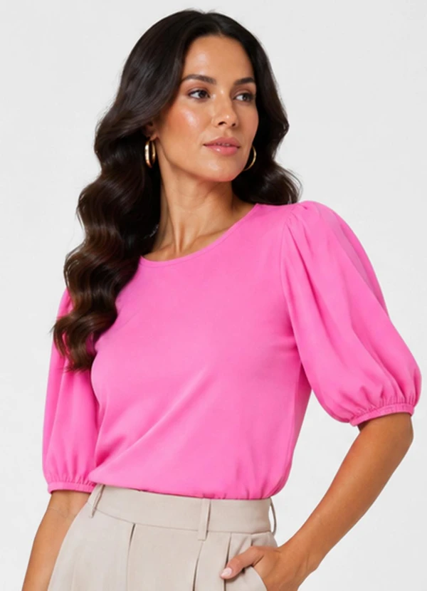 Infinita Cor - Blusa Feminina com Manga Bufante Rosa