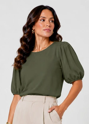 Infinita Cor - Blusa Feminina com Manga Bufante Verde - INFINITA COR