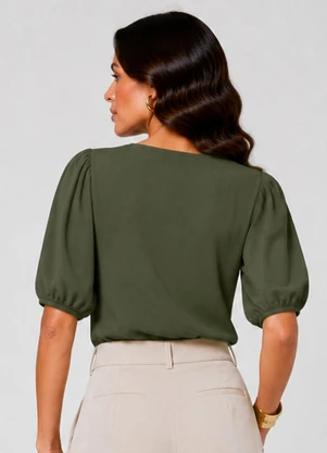 Infinita Cor - Blusa Feminina com Manga Bufante Verde - INFINITA COR