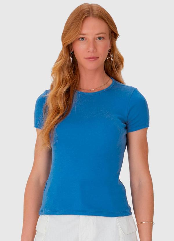 Malwee - Blusa Feminina com Manga Curta em Algodão Azul