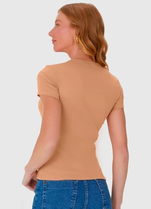 Malwee - Blusa Feminina com Manga Curta em Algodão Marrom - MALWEE