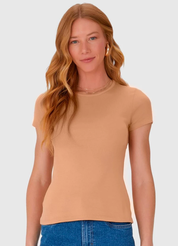 Malwee - Blusa Feminina com Manga Curta em Algodão Marrom