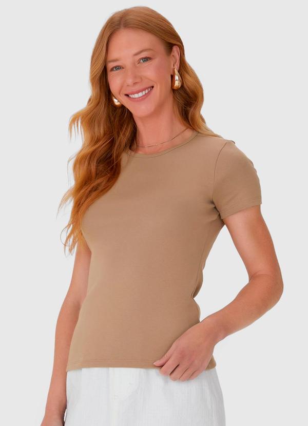 Malwee - Blusa Feminina com Manga Curta em Algodão Marrom