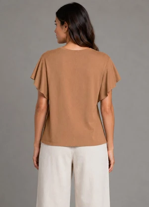 Infinita Cor - Blusa Feminina com Manga Franzida Bege - INFINITA COR