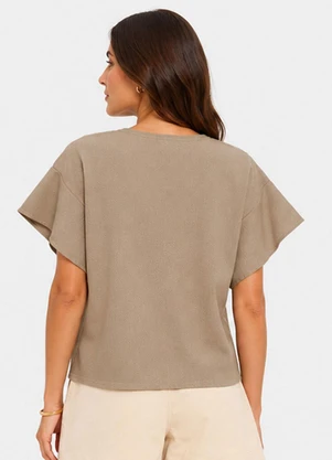 Infinita Cor - Blusa Feminina com Manga Franzida Bege - INFINITA COR