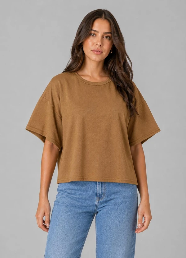 Infinita Cor - Blusa Feminina com Manga Franzida Marrom