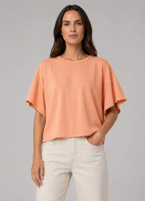 Infinita Cor - Blusa Feminina com Manga Franzida Rosa
