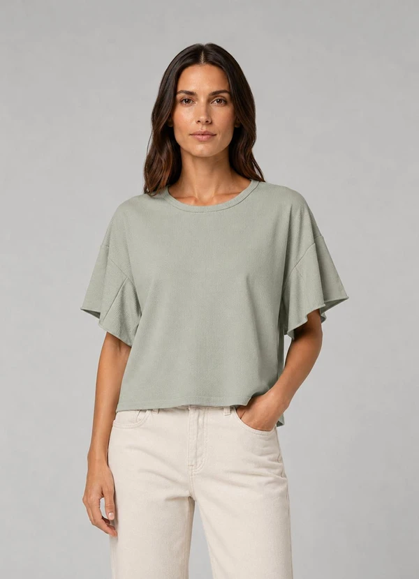 Infinita Cor - Blusa Feminina com Manga Franzida Verde