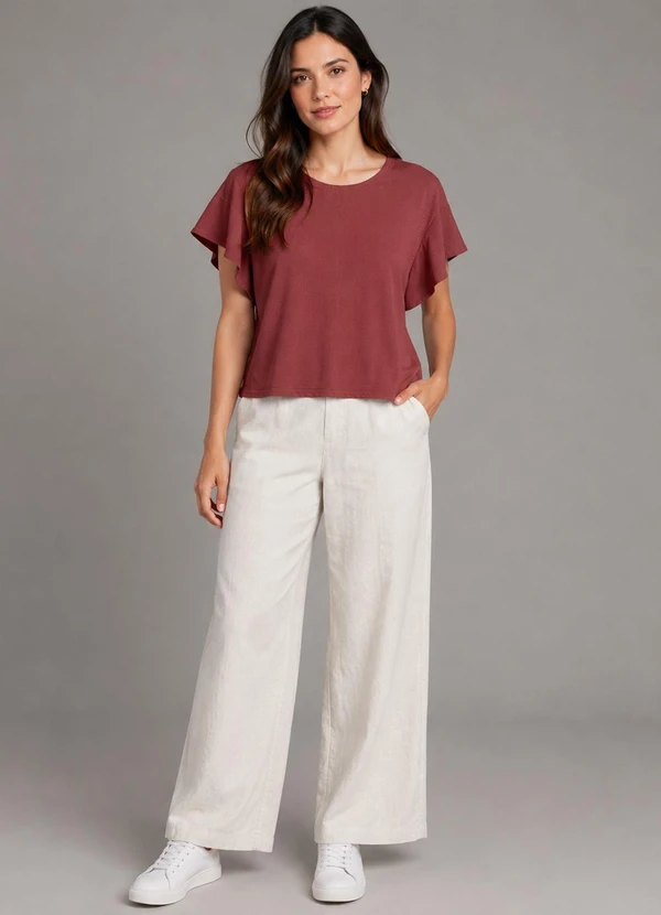 Infinita Cor - Blusa Feminina com Manga Franzida Vermelho