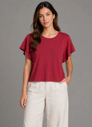 Infinita Cor - Blusa Feminina com Manga Franzida Vermelho - INFINITA COR