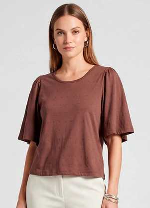 Infinita Cor - Blusa Feminina com Manga Godê Marrom - INFINITA COR