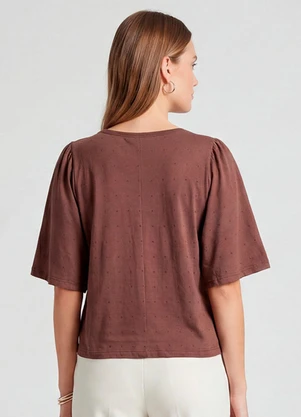 Infinita Cor - Blusa Feminina com Manga Godê Marrom - INFINITA COR