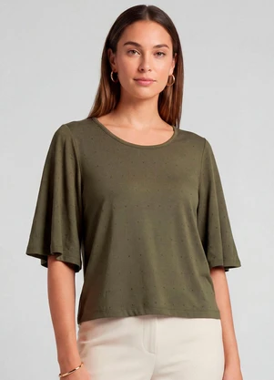 Infinita Cor - Blusa Feminina com Manga Godê Verde - INFINITA COR