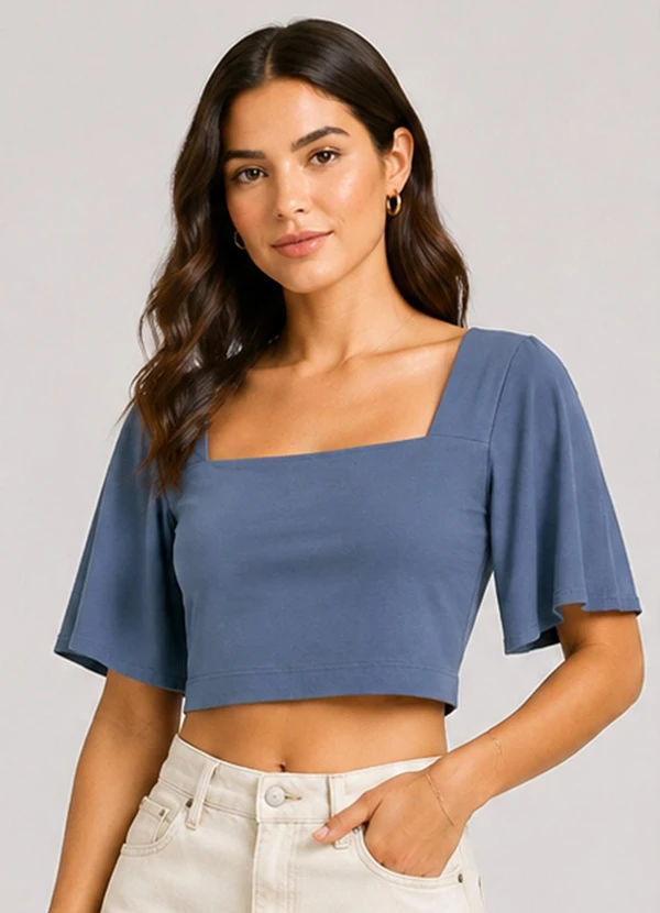 Infinita Cor - Blusa Feminina com Manga Sino Azul