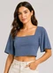 Infinita Cor - Blusa Feminina com Manga Sino Marrom - variação: Azul