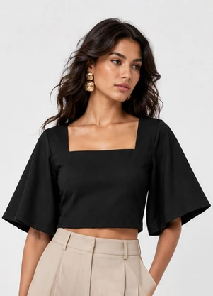 Infinita Cor - Blusa Feminina com Manga Sino Preto - INFINITA COR