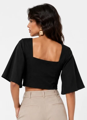 Infinita Cor - Blusa Feminina com Manga Sino Preto - INFINITA COR