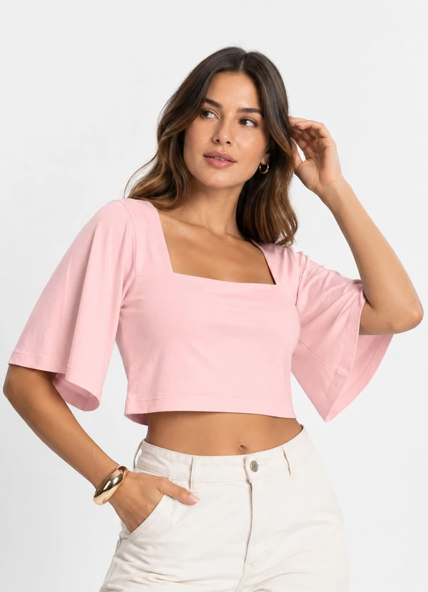 Infinita Cor - Blusa Feminina com Manga Sino Rosa