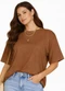 Infinita Cor - Blusa Feminina com Mangas Amplas Marrom - variação: Marrom