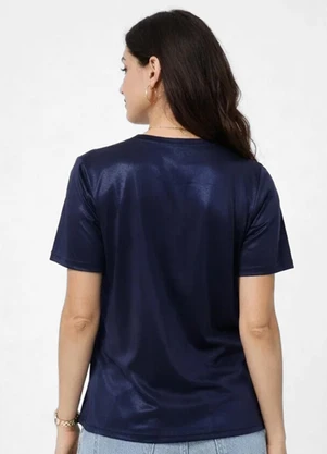 Infinita Cor - Blusa Feminina com Recorte Franzido Azul - INFINITA COR