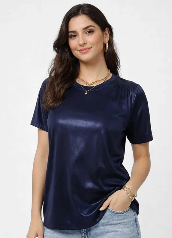 Infinita Cor - Blusa Feminina com Recorte Franzido Azul