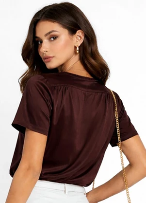 Infinita Cor - Blusa Feminina com Recorte Franzido Marrom - INFINITA COR