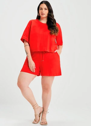 Marialícia - Blusa Feminina com Recorte Frontal Vermelho - MARIALÍCIA