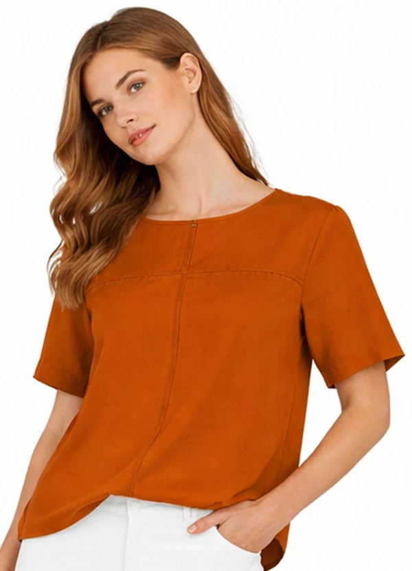 Infinita Cor - Blusa Feminina com Recortes Frontais Marrom