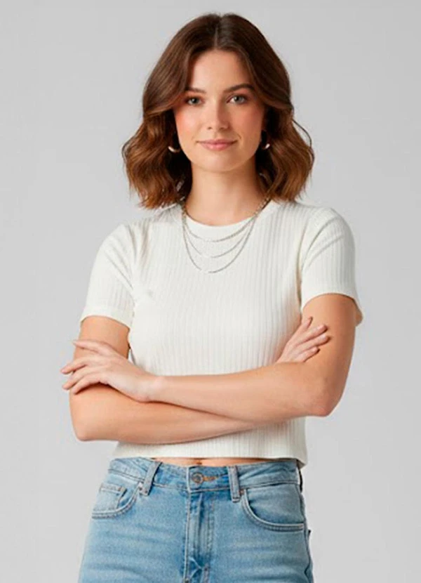 Rovitex - Blusa Feminina com Tecido Canelado Bege