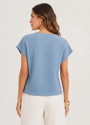 Infinita Cor - Blusa Feminina com Tecido Texturizado Azul - INFINITA COR