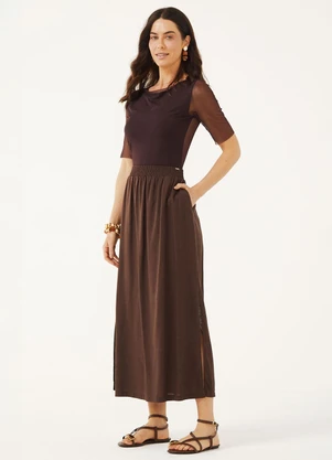Marialícia - Blusa Feminina com Tule Marrom - MARIALÍCIA