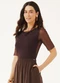 Marialícia - Blusa Feminina com Tule Marrom - variação: Marrom