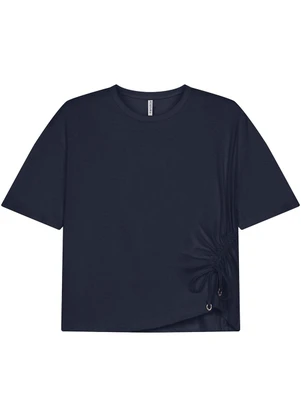 Marialícia - Blusa Feminina Cordão Franzido Azul - MARIALÍCIA