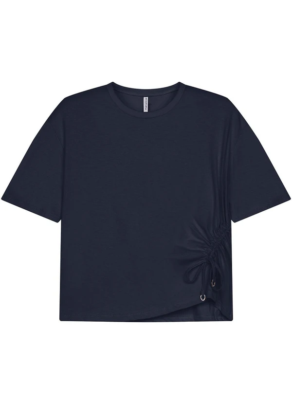 Marialícia - Blusa Feminina Cordão Franzido Azul