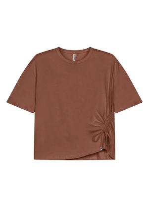 Marialícia - Blusa Feminina Cordão Franzido Marrom - MARIALÍCIA