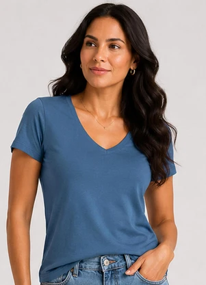 Rovitex - Blusa Feminina Cotton 30 Básica Azul - ROVITEX