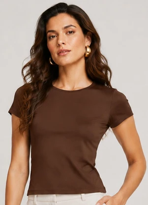 Rovitex - Blusa Feminina Cotton 30 Básica Marrom - ROVITEX