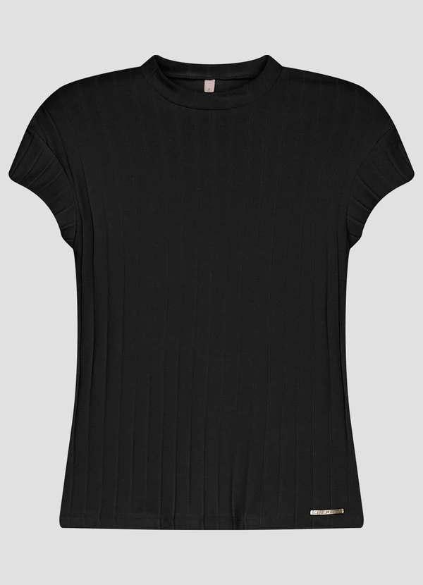 Cereja Rosa - Blusa Feminina Cotton Canelado Preto