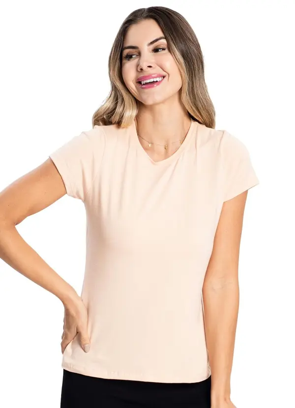 Rovitex - Blusa Feminina Cotton Leve Básica Bege