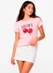 Minty - Blusa Feminina Cotton Leve e Estampa Cereja Rosa - variação: Rosa